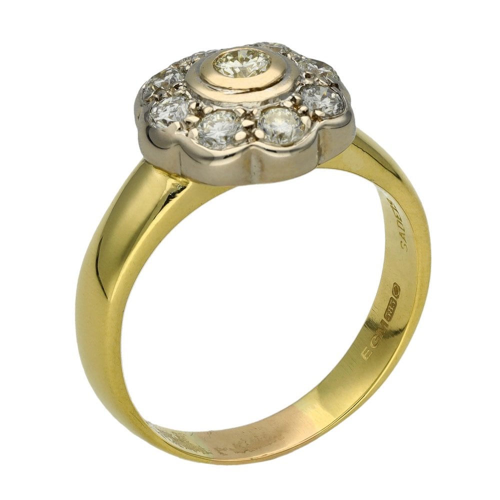 Ladies 14ct Yellow Gold Diamond Cluster Ring - 0.76ct