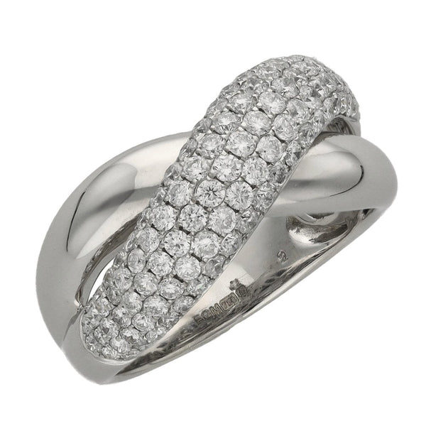 Ladies 18ct White Gold Pave Diamond Cross Over Ring - 2.00ct