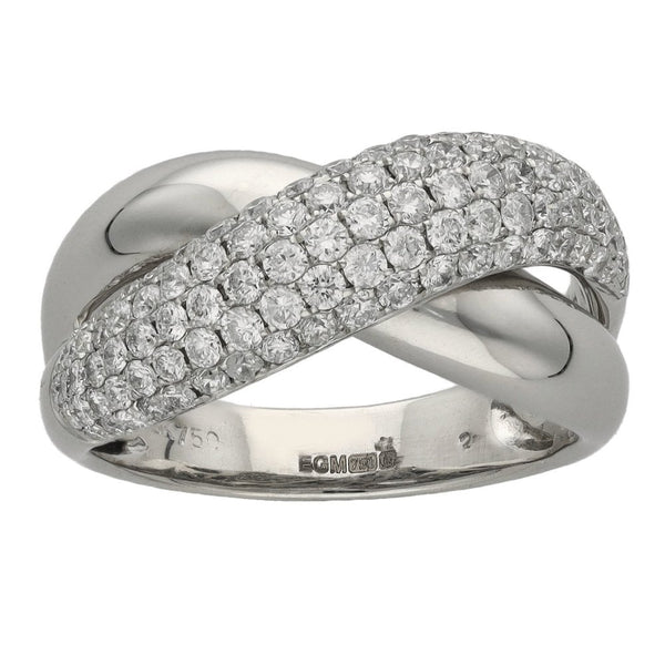 Ladies 18ct White Gold Pave Diamond Cross Over Ring - 2.00ct