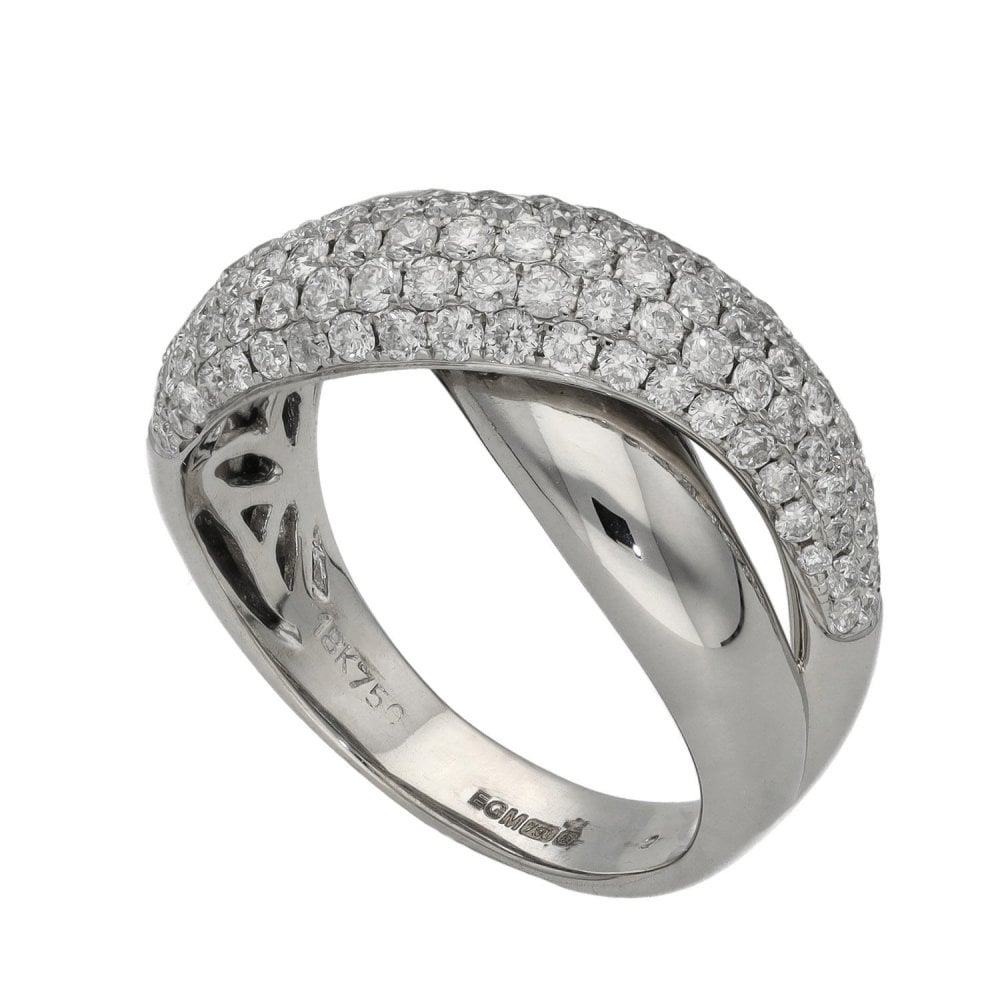 Ladies 18ct White Gold Pave Diamond Cross Over Ring - 2.00ct