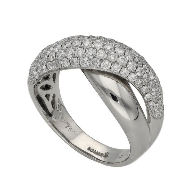 Ladies 18ct White Gold Pave Diamond Cross Over Ring - 2.00ct