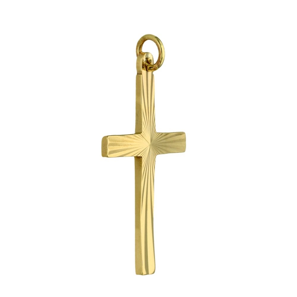 9ct Yellow Gold Patterned Cross Pendant - 1.9g