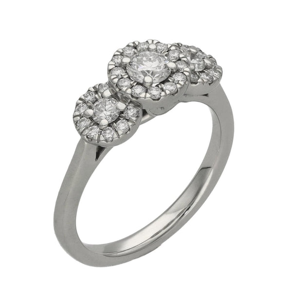 Ladies Platinum 0.95ct Diamond Halo Row Ring - Size M