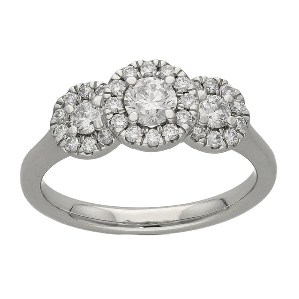 Ladies Platinum 0.95ct Diamond Halo Row Ring - Size M