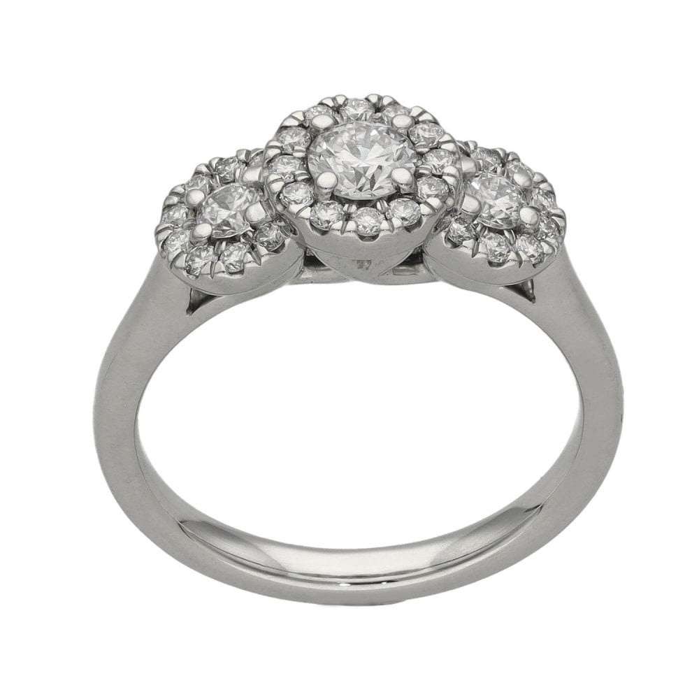 Ladies Platinum 0.95ct Diamond Halo Row Ring - Size M