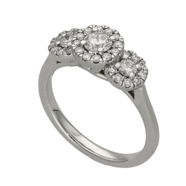 Ladies Platinum 0.95ct Diamond Halo Row Ring - Size M