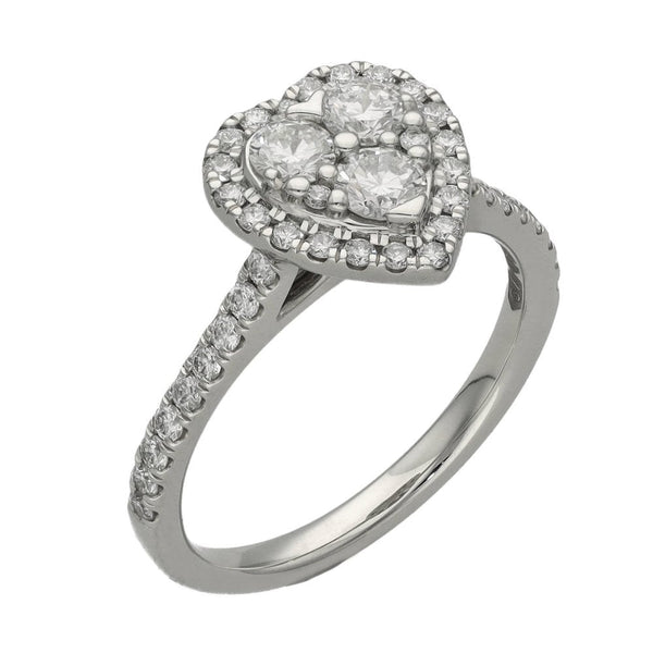 Ladies Platinum Heart Shape Diamond Halo Ring - 0.90ct