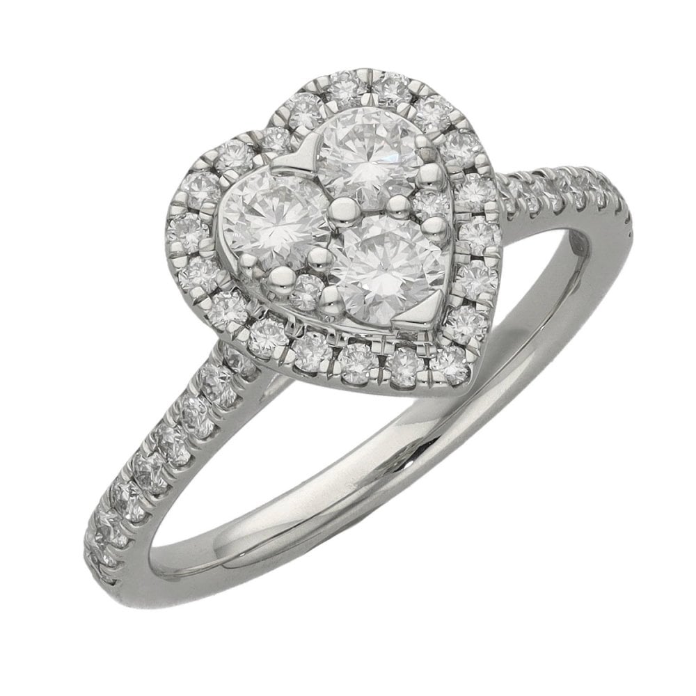 Ladies Platinum Heart Shape Diamond Halo Ring - 0.90ct