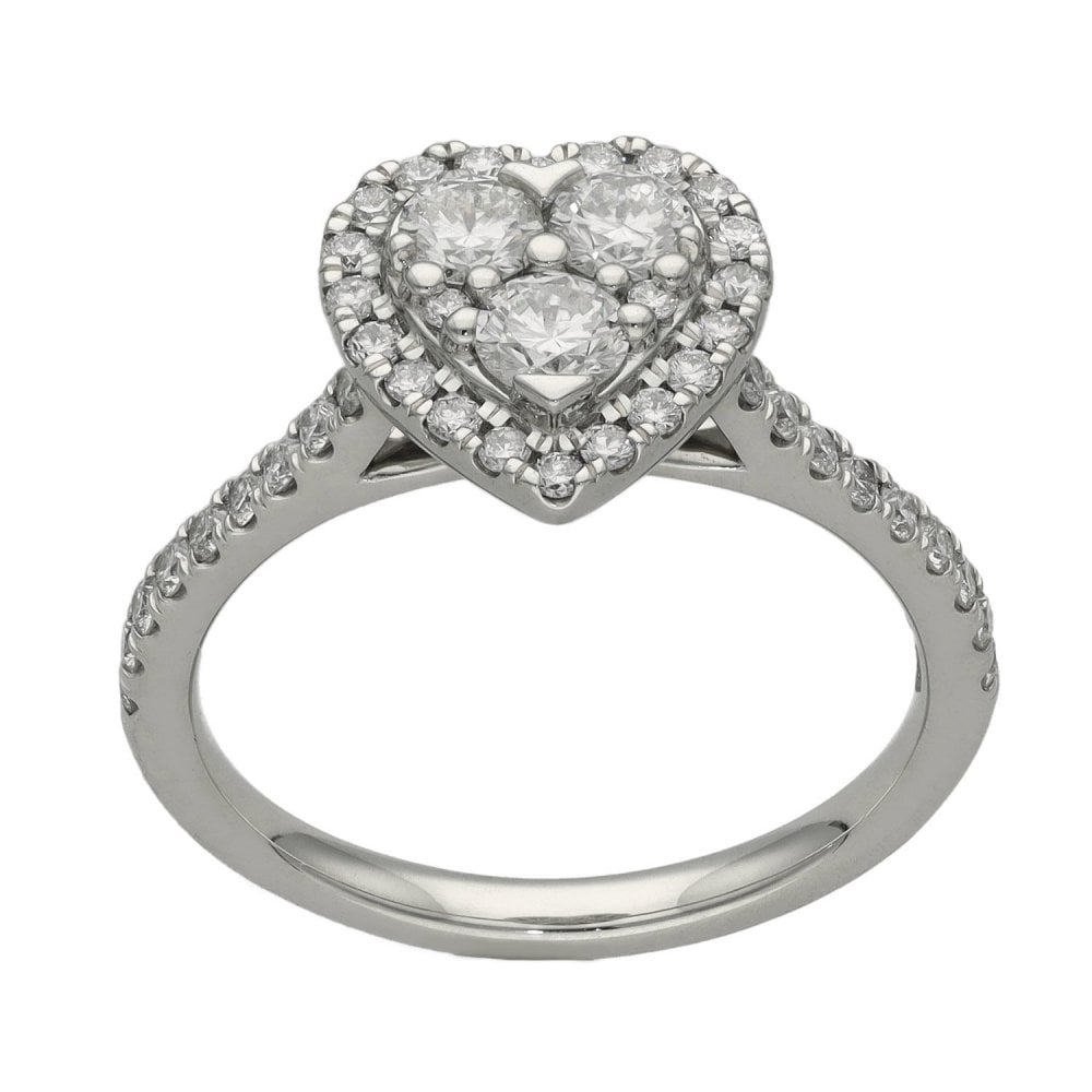 Ladies Platinum Heart Shape Diamond Halo Ring - 0.90ct