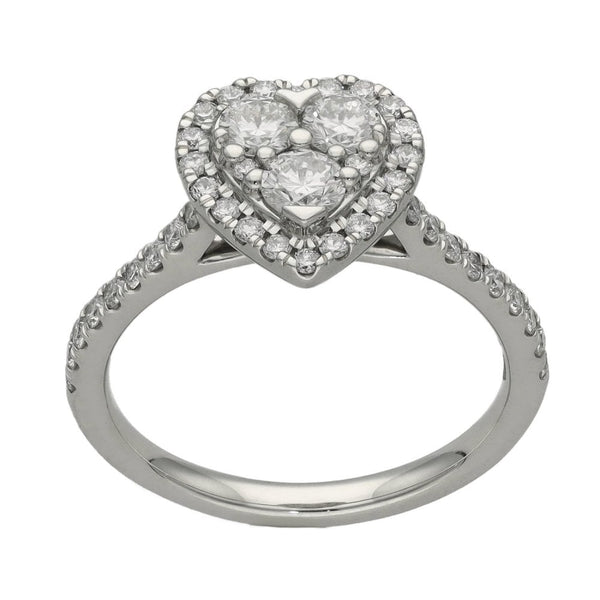 Ladies Platinum Heart Shape Diamond Halo Ring - 0.90ct