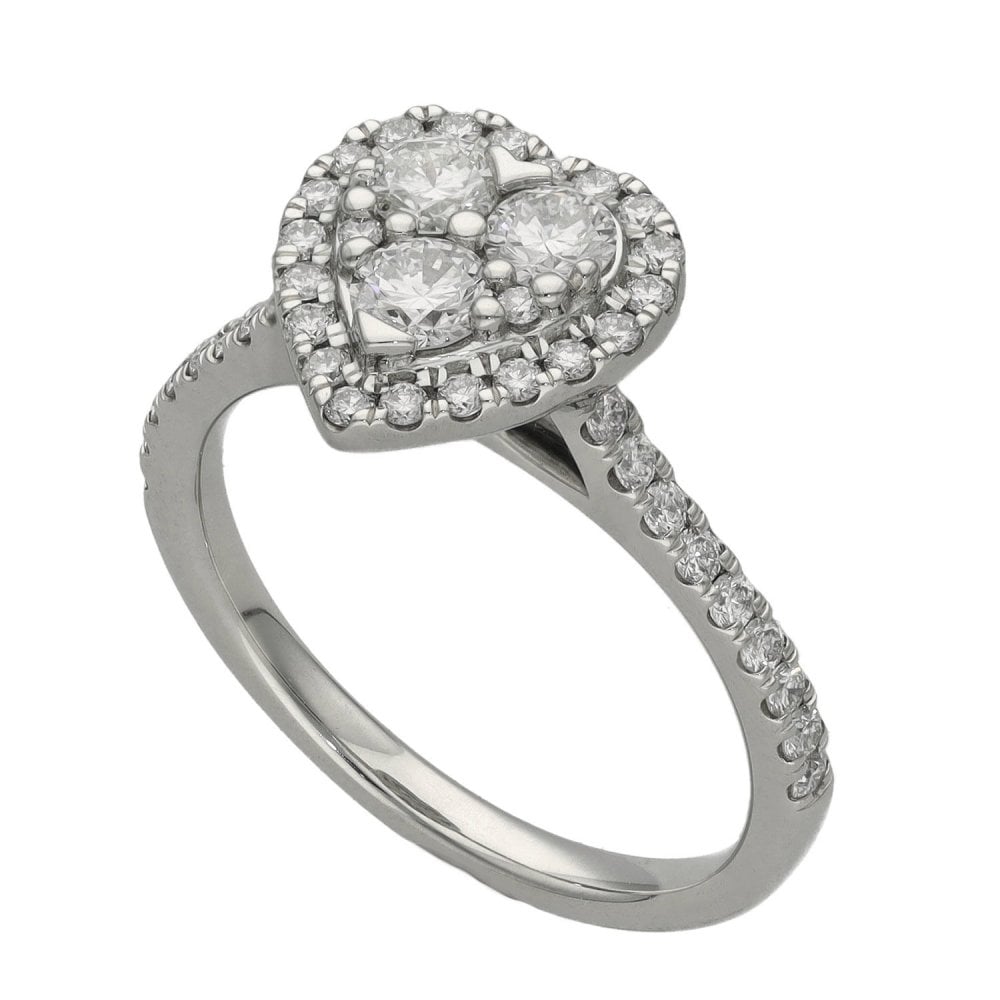 Ladies Platinum Heart Shape Diamond Halo Ring - 0.90ct