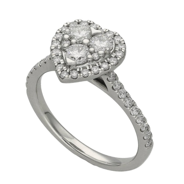Ladies Platinum Heart Shape Diamond Halo Ring - 0.90ct