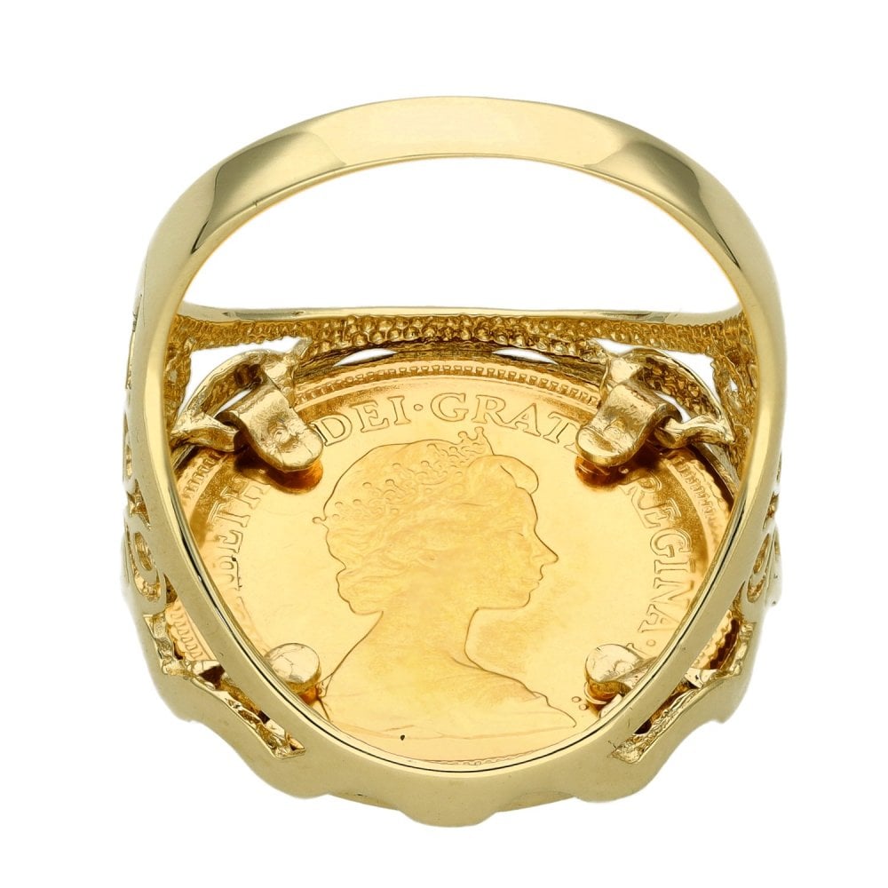 1982 Yellow Gold Half Sovereign Coin Mounted Ring - Size P
