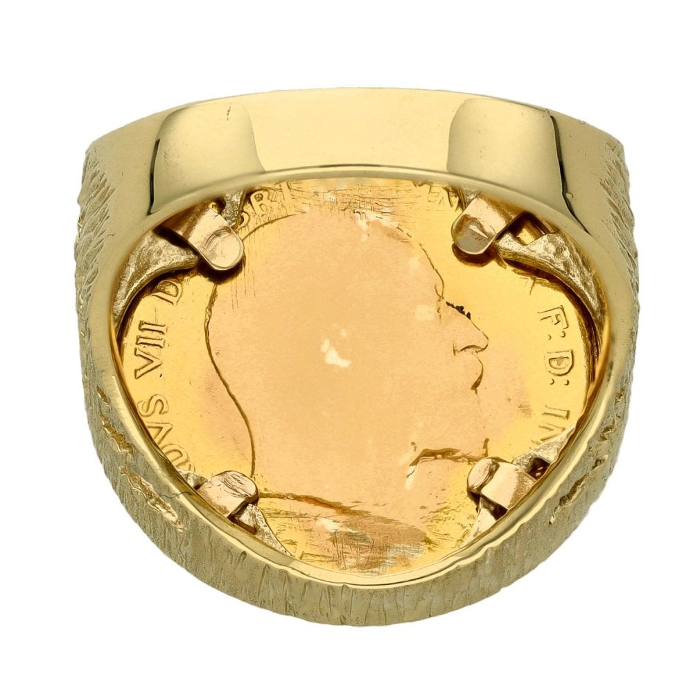 1907 Yellow Gold Half Sovereign Coin Mounted Ring - Size R½