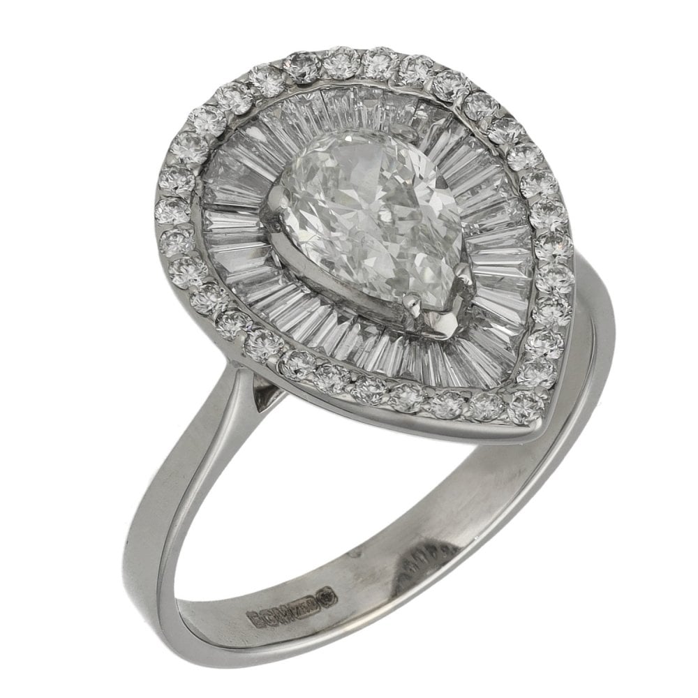 Ladies 18ct White Gold Pear Cut Diamond Halo Ring - 2.21ct