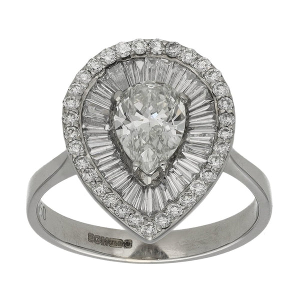 Ladies 18ct White Gold Pear Cut Diamond Halo Ring - 2.21ct