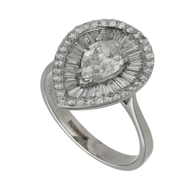 Ladies 18ct White Gold Pear Cut Diamond Halo Ring - 2.21ct