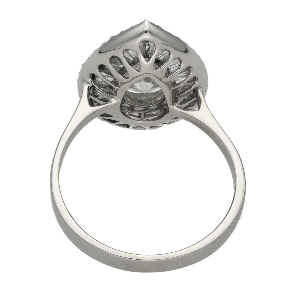 Ladies 18ct White Gold Pear Cut Diamond Halo Ring - 2.21ct