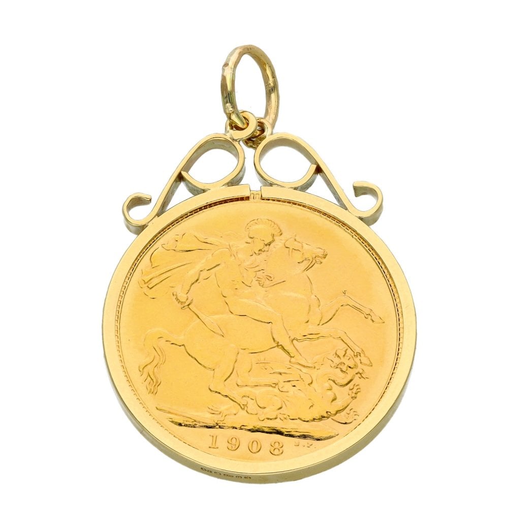 1908 Yellow Gold Full Sovereign Coin Pendant - 9.1g