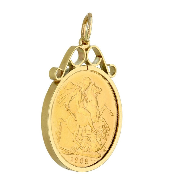 1908 Yellow Gold Full Sovereign Coin Pendant - 9.1g