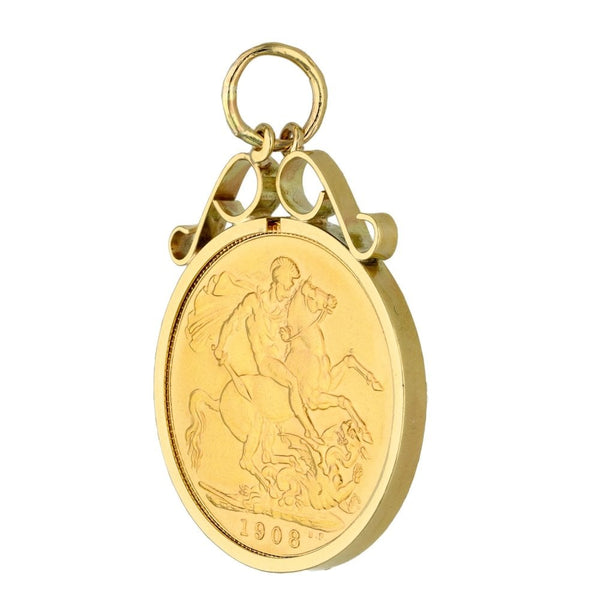 1908 Yellow Gold Full Sovereign Coin Pendant - 9.1g