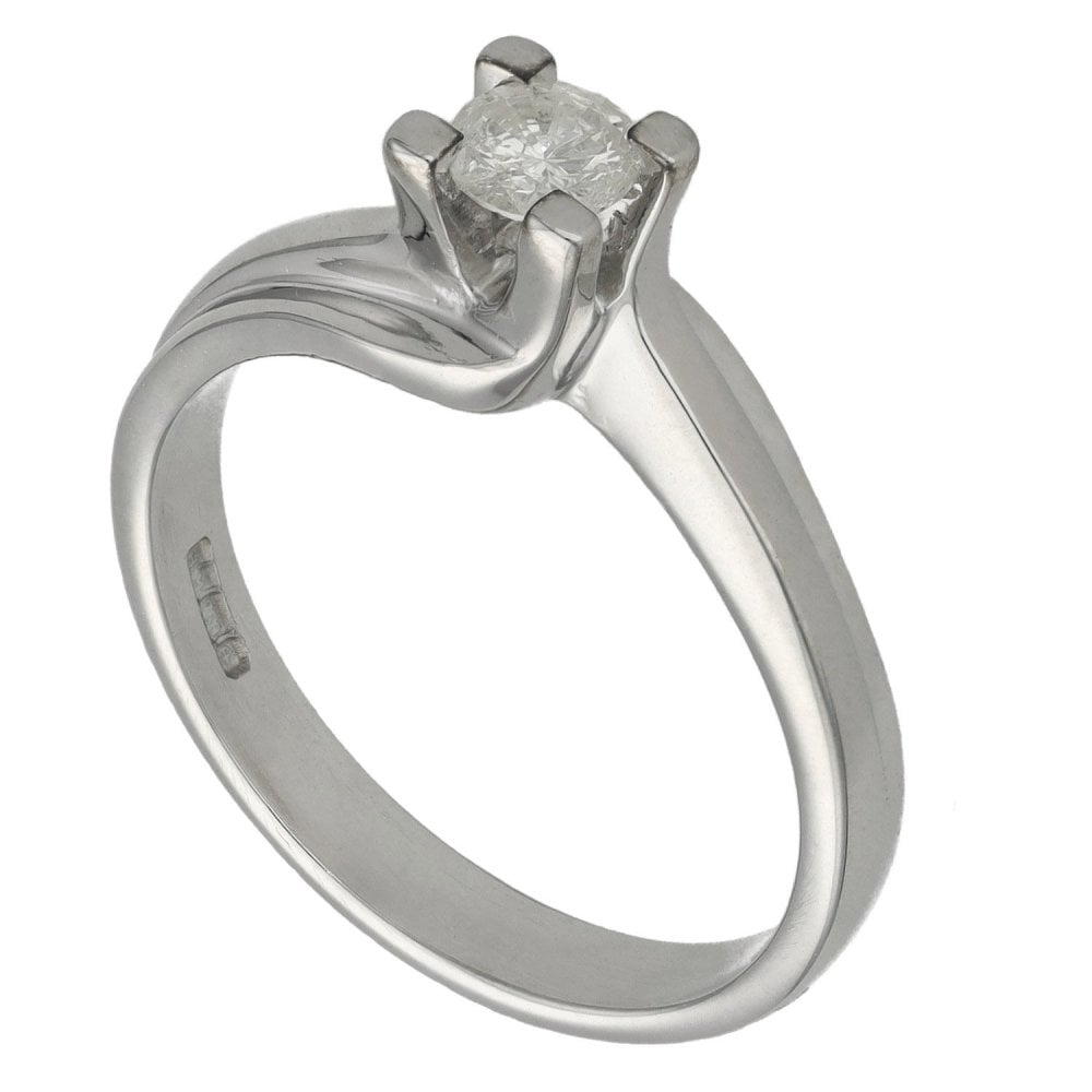 Ladies 18ct White Gold 0.27ct Diamond Solitaire Twist Ring
