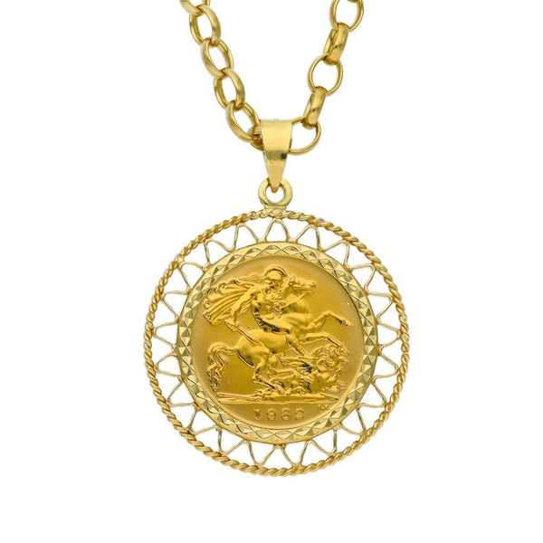 1982 Yellow Gold Half Sovereign Coin Pendant & 24" Chain