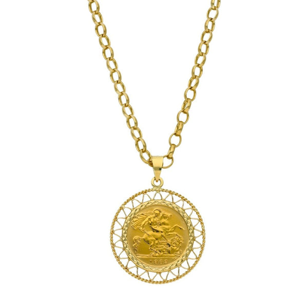 1982 Yellow Gold Half Sovereign Coin Pendant & 24" Chain