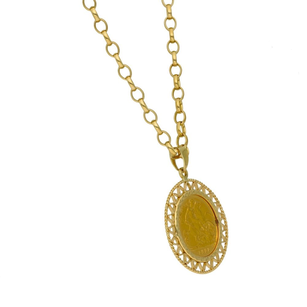 1982 Yellow Gold Half Sovereign Coin Pendant & 24" Chain