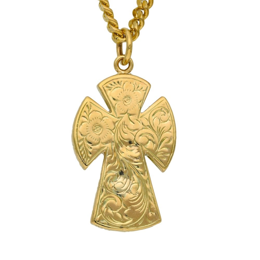 9ct Yellow Gold Fancy Cross & 26" Curb Chain - 54.5g