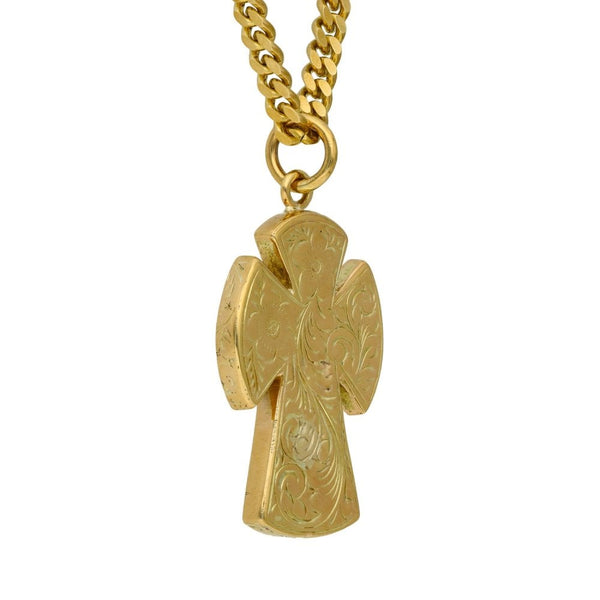 9ct Yellow Gold Fancy Cross & 26" Curb Chain - 54.5g