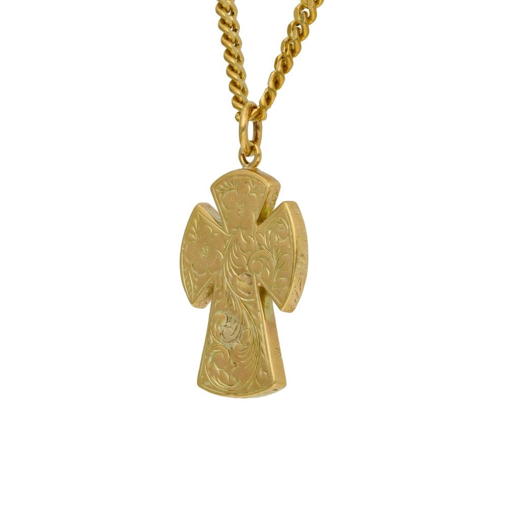 9ct Yellow Gold Fancy Cross & 26" Curb Chain - 54.5g
