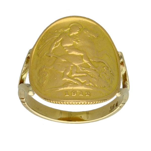 1912 Gold Half Sovereign Bent Over Ring - 5.4g