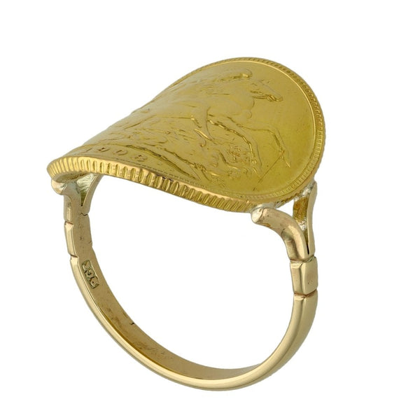 1908 Gold Full Sovereign Bent Over Ring - 9.3g