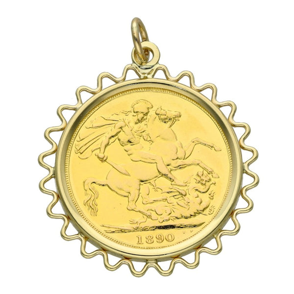 1890 Gold Full Sovereign Coin Pendant - 9.4g