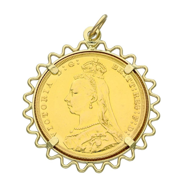 1890 Gold Full Sovereign Coin Pendant - 9.4g