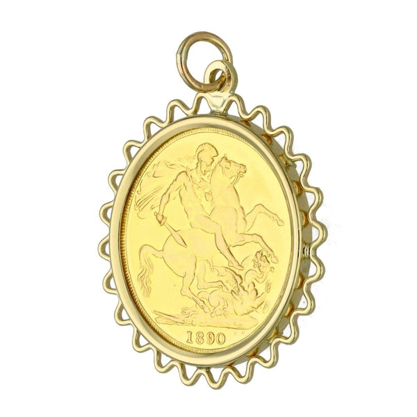 1890 Gold Full Sovereign Coin Pendant - 9.4g