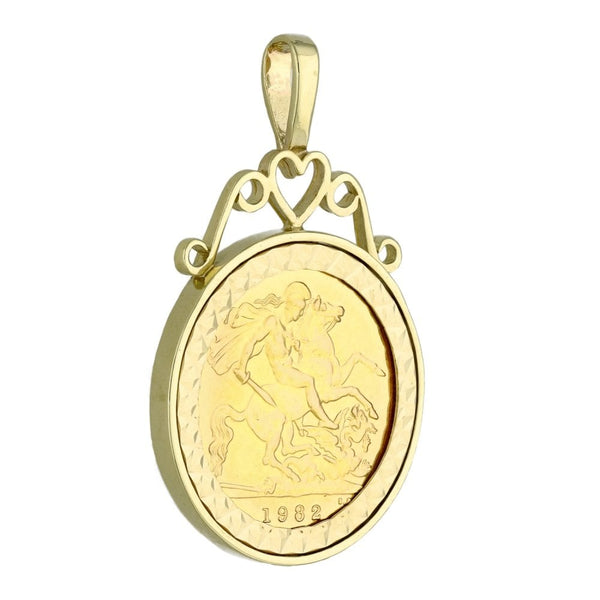 1982 Gold Half Sovereign Coin Pendant - 6.2g