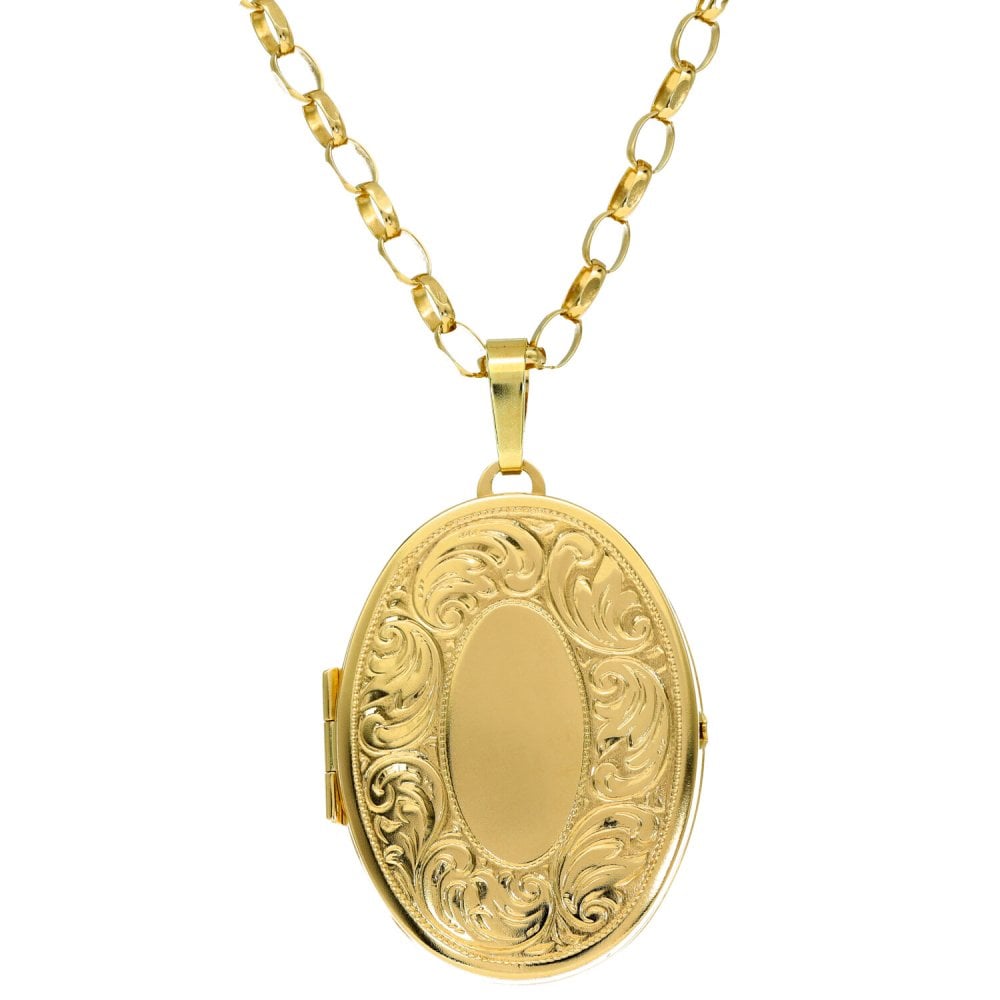 9ct Yellow Gold Patterned Locket & 20" Belcher Chain - 12.9g