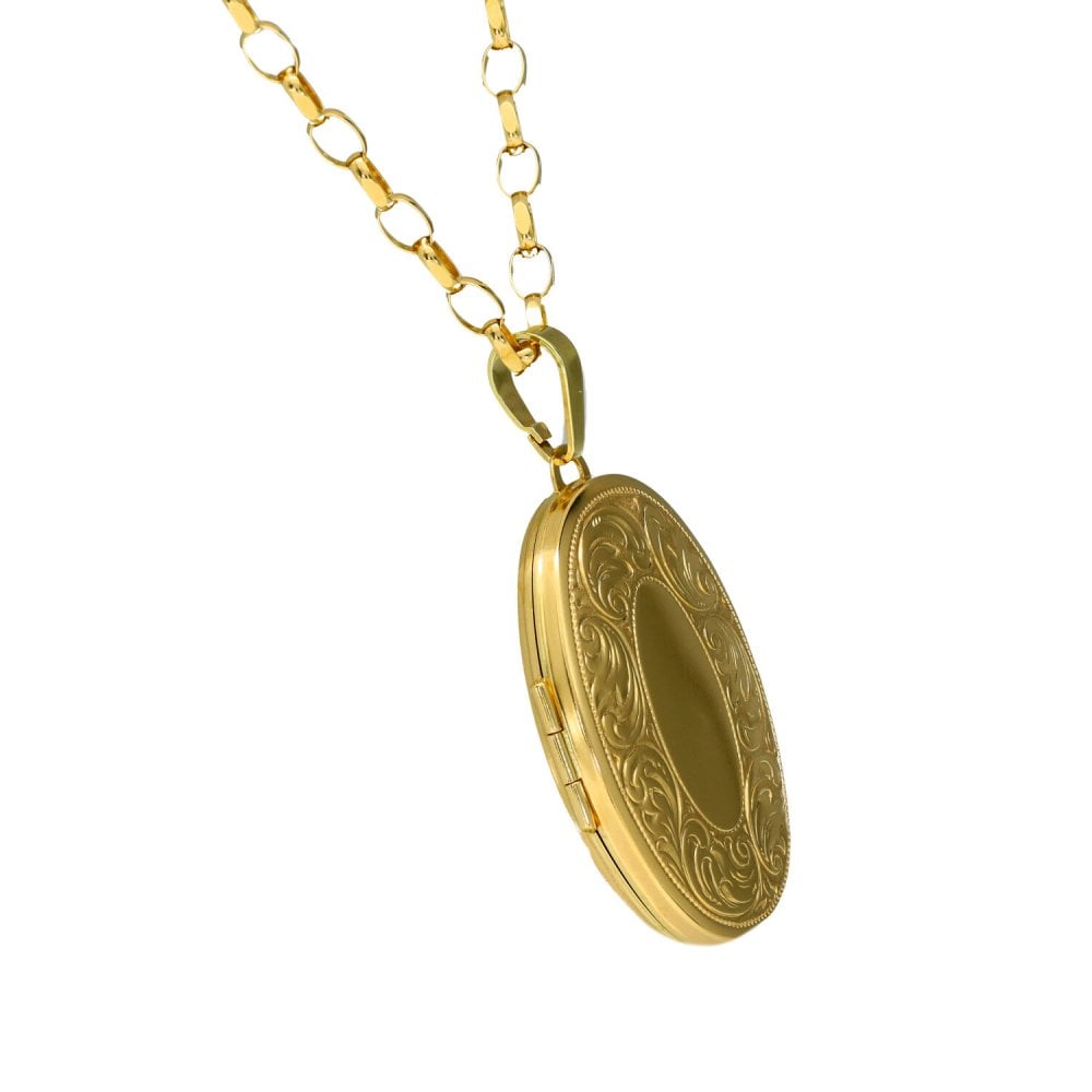 9ct Yellow Gold Patterned Locket & 20" Belcher Chain - 12.9g