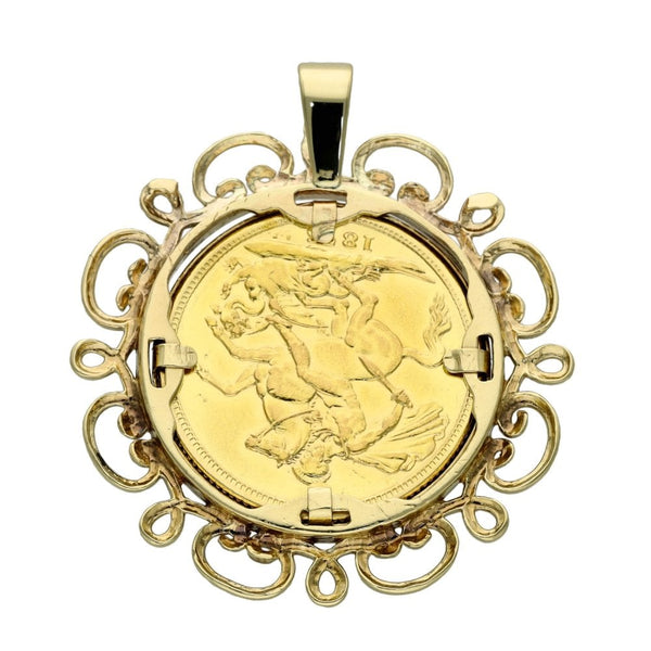 1876 Yellow Gold Full Sovereign Coin Pendant - 13.0g