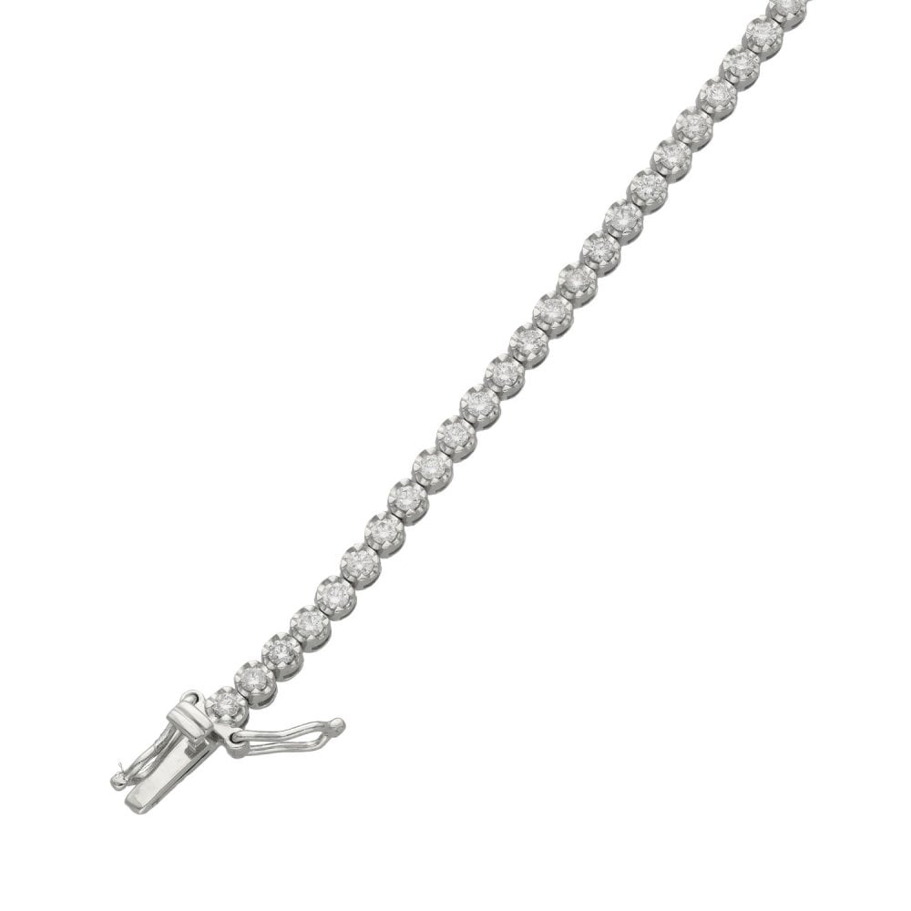 Ladies Platinum 1.40ct Diamond Set Tennis Bracelet - 7"