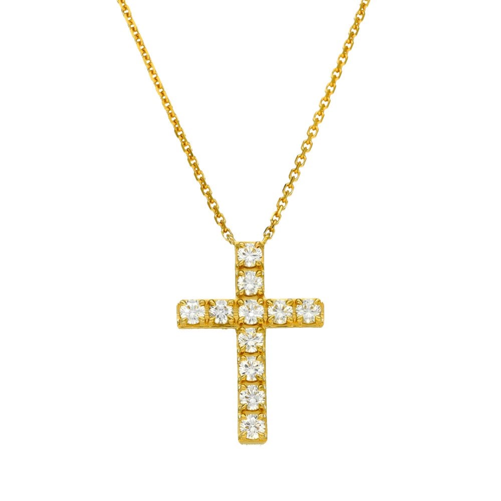 Ladies 18ct Yellow Gold 0.75ct Diamond Cross & Chain