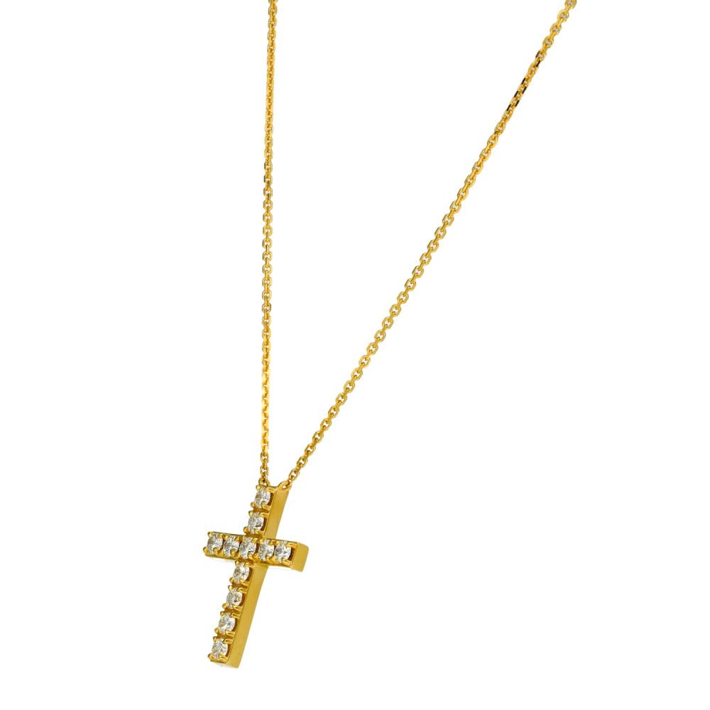 Ladies 18ct Yellow Gold 0.75ct Diamond Cross & Chain