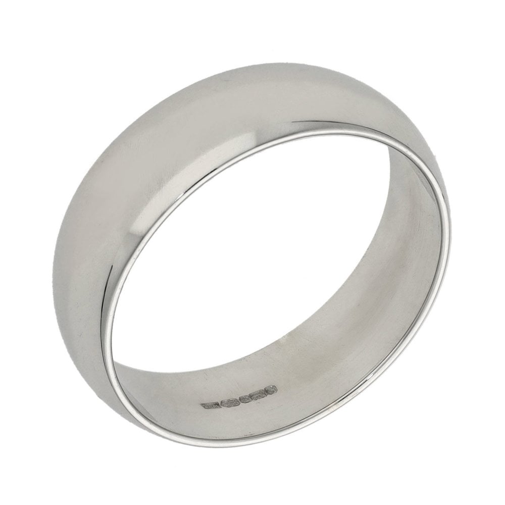 Gents 9ct White Gold D-Shape Wedding Ring - 6mm - Size P
