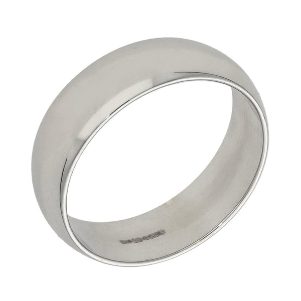 Gents 9ct White Gold D-Shape Wedding Ring - 6mm - Size P