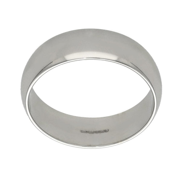 Gents 9ct White Gold D-Shape Wedding Ring - 6mm - Size P