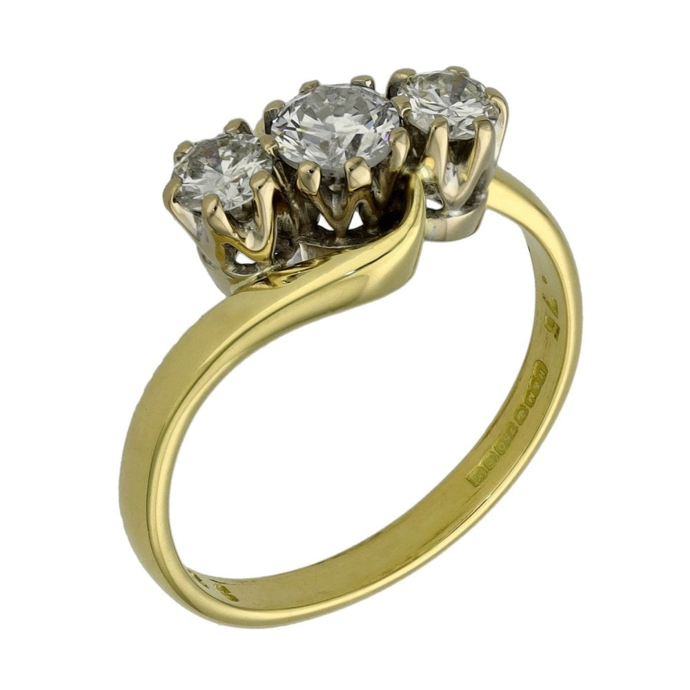 18ct Yellow Gold Trilogy Twist Diamond Ring - Size M
