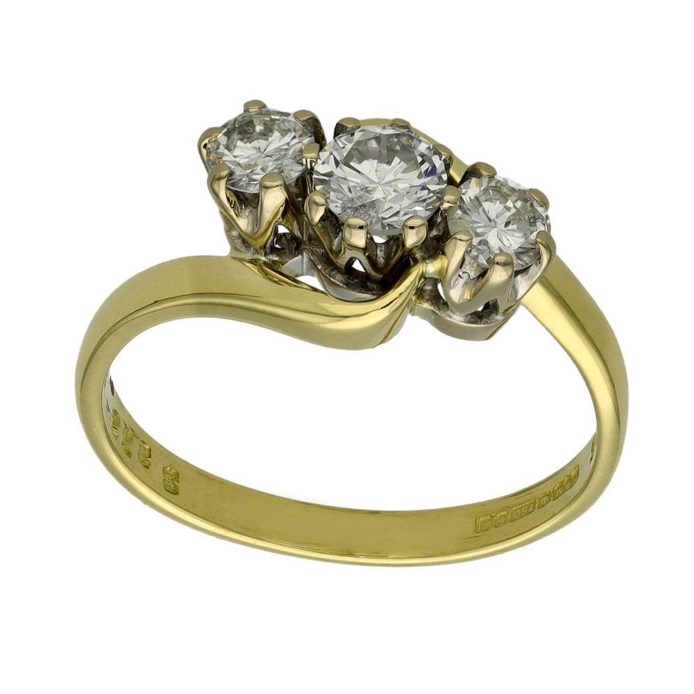18ct Yellow Gold Trilogy Twist Diamond Ring - Size M