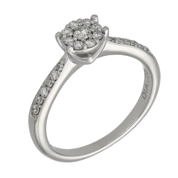 Ladies 9ct White Gold Diamond Cluster Ring - Size I